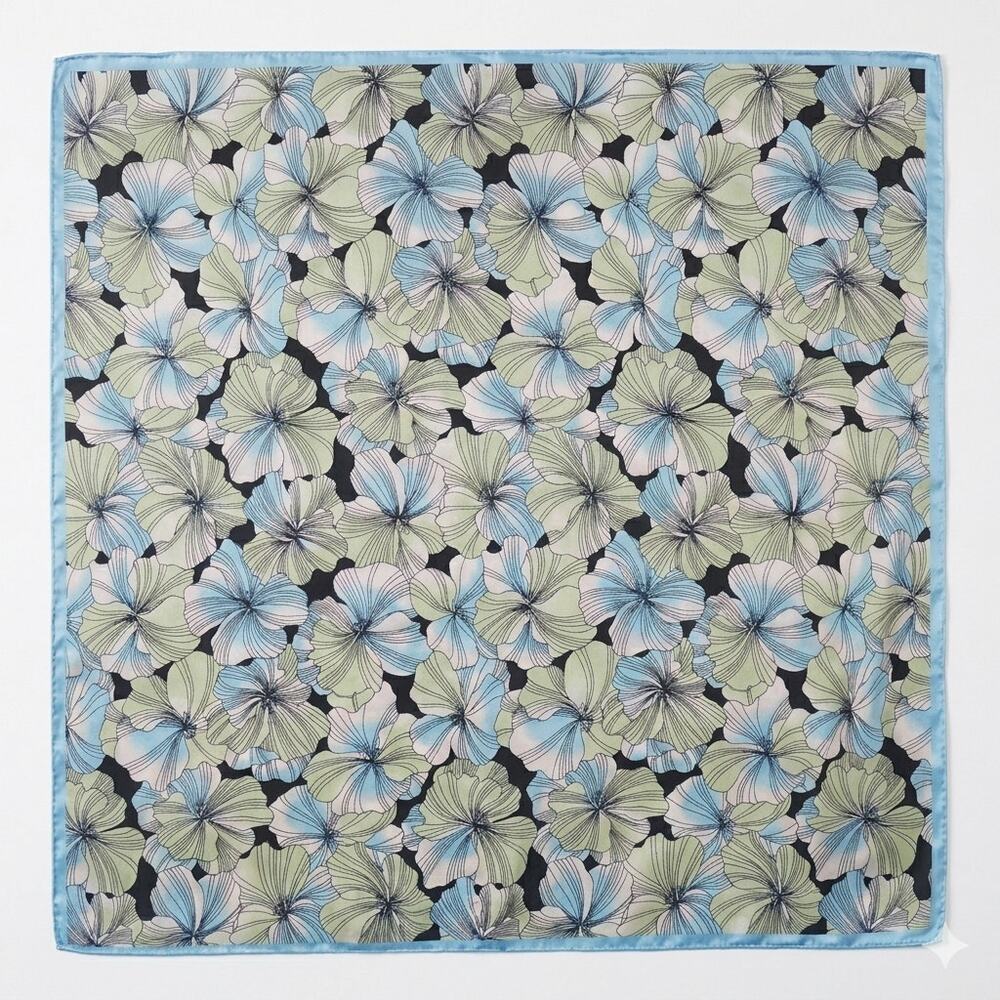 LOFT Floral Square Scarf Icy Blue Celadon Green Black Lightweight 20"